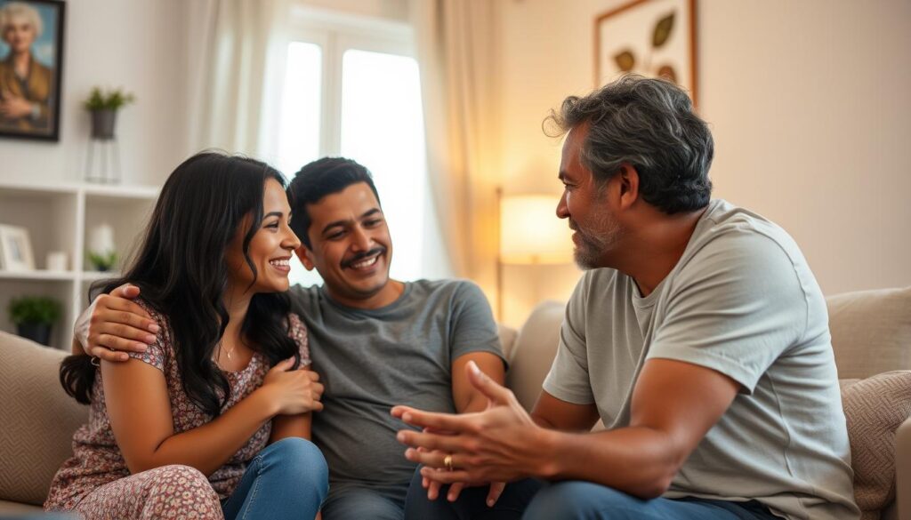Família brasileira em momento de diálogo emocional profundo Família brasileira em momento de diálogo emocional profundo